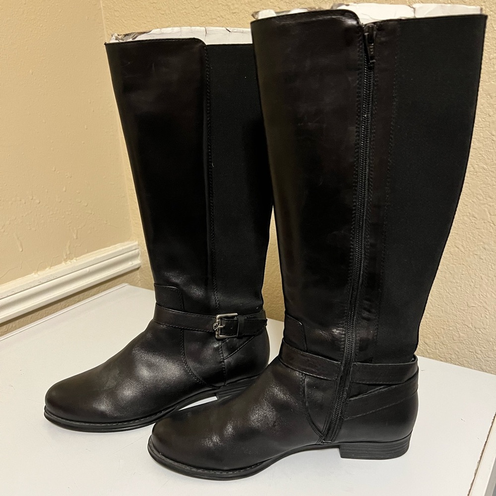 New Isaac Mizrahi Live Black Women's Leather Riding Boots Size 9W